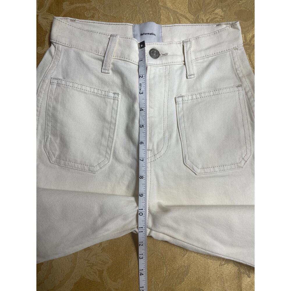 Reformation Size 23 Womens Jeans White Alyssa Stretch HighRise Wide Leg Cropped - Picture 11 of 12